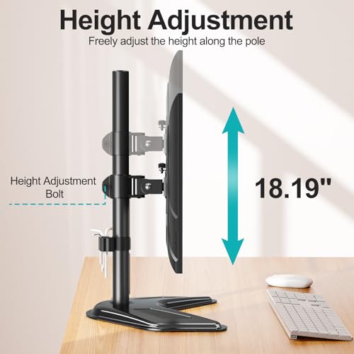 MOUNT PRO Single Monitor Stands Fits 13-32 inch/17.6 lbs Screen, Free-Standing Computer Monitor Mount for Desk, Display Standing with Adjustable Height/Tilt/Swivel/Rotation, VESA 75x75 100x100 - Image 3