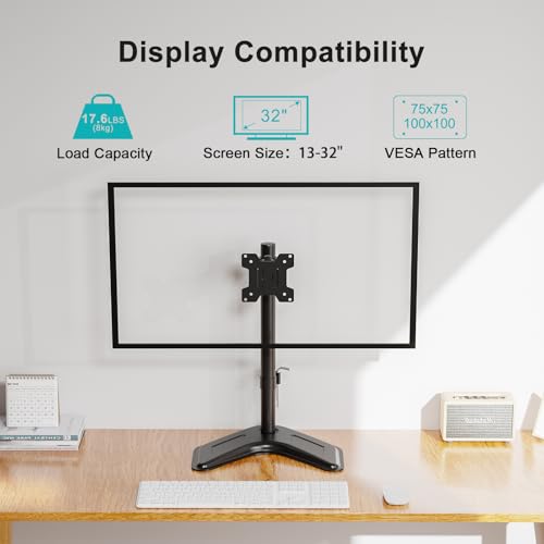 MOUNT PRO Single Monitor Stands Fits 13-32 inch/17.6 lbs Screen, Free-Standing Computer Monitor Mount for Desk, Display Standing with Adjustable Height/Tilt/Swivel/Rotation, VESA 75x75 100x100 - Image 2