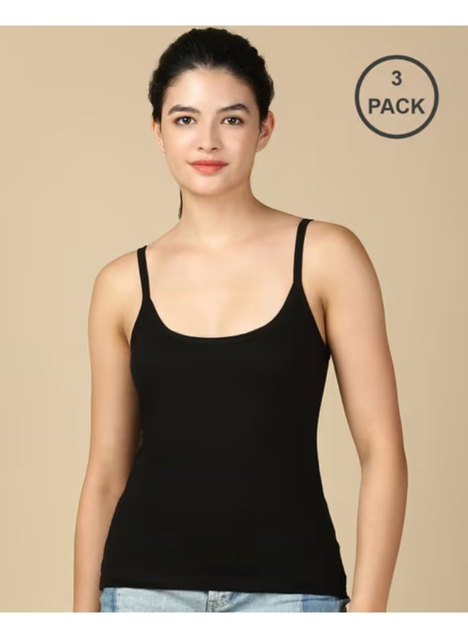 لوكس قميص داخلي نسائي - قطن مطاطي قابل للتهوية | مجموعة من 3 قطع | أسود - Image 1