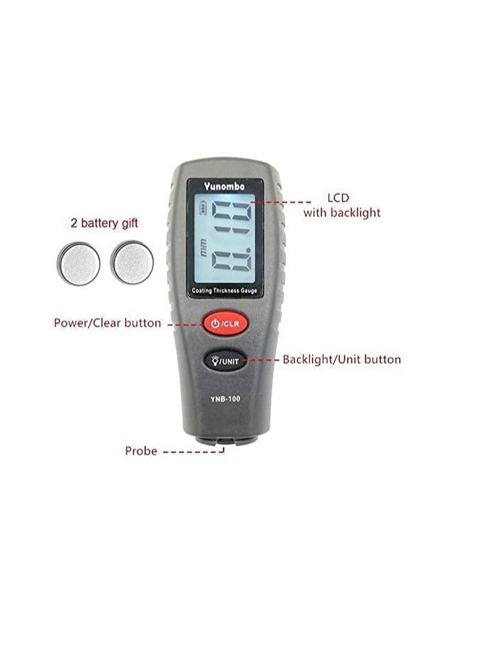 Yunombo YNB-100 Digital Coating Thickness Gauge – Car Paint Tester with LCD Backlight, Dual Buttons, and Carrying Pouch - Image 2