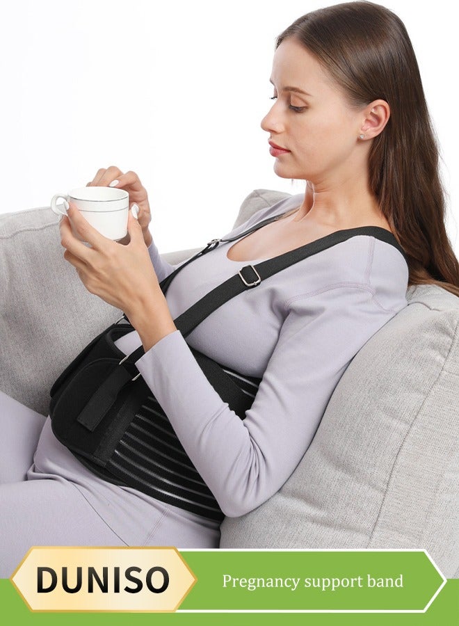 DUNISO Maternity Belt,Pregnancy Support Belt, Belly Band, Breathable Belly Support Brace Breathable and Shock Absorbing, with Nylon Buckle and Shoulder Strap,for Abdomen, Pelvis, Waist Back Pain,Various Stages of Pregnancy and Postpartum, Black - Image 2