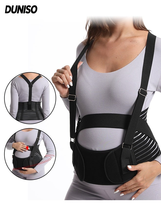 DUNISO Maternity Belt,Pregnancy Support Belt, Belly Band, Breathable Belly Support Brace Breathable and Shock Absorbing, with Nylon Buckle and Shoulder Strap,for Abdomen, Pelvis, Waist Back Pain,Various Stages of Pregnancy and Postpartum, Black - Image 1