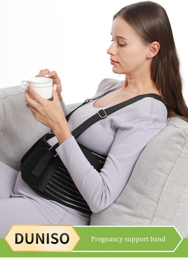DUNISO Maternity belt, biomimetic abdominal support strap, adjustable, with nylon buckle and high elasticity shoulder strap, breathable and shock absorbing, suitable for various stages of pregnancy and postpartum,  black (XXL)  - Image 1