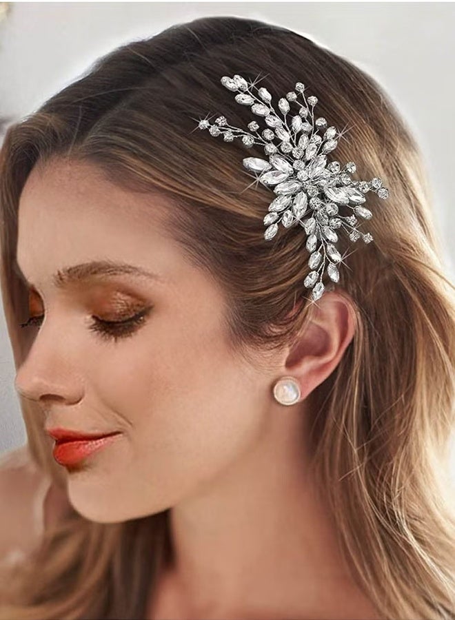 HY Silver Crystal Bride Wedding Hair Comb, Bridal Side Clip Hair Accessory for Women and Girls  - Image 1