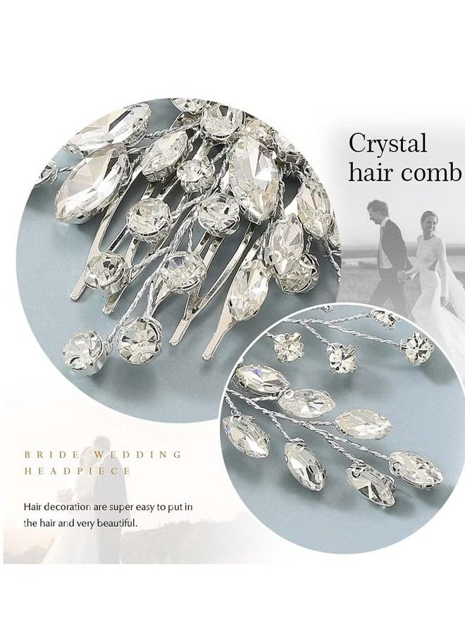 HY Silver Crystal Bride Wedding Hair Comb, Bridal Side Clip Hair Accessory for Women and Girls  - Image 3