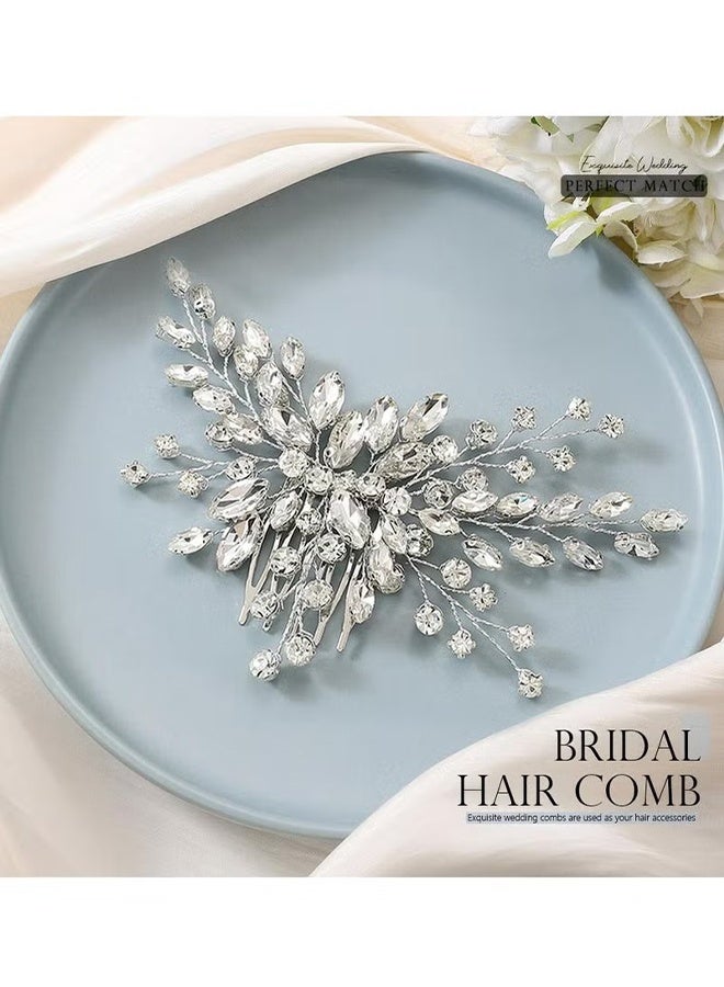 HY Silver Crystal Bride Wedding Hair Comb, Bridal Side Clip Hair Accessory for Women and Girls  - Image 2