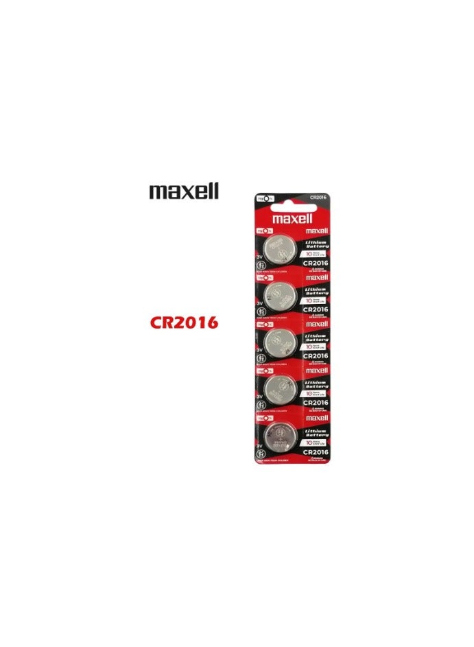Maxell Pack Of 5 CR2016 Lithium Coin Battery Silver