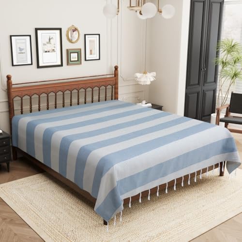 Värde 210 TC Cotton Bedsheet | Handmade Double Bedsheet | Handloom Bedsheets | Without Pillow Cover | Double Bedsheet for Summer |Size (90X100 Inches, 7.5 x 8.3 Feet (Wild Blue Yonder1) - Image 1