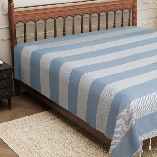 Värde 210 TC Cotton Bedsheet | Handmade Double Bedsheet | Handloom Bedsheets | Without Pillow Cover | Double Bedsheet for Summer |Size (90X100 Inches, 7.5 x 8.3 Feet (Wild Blue Yonder1) - Image 2