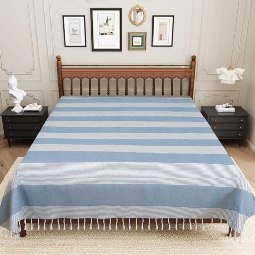 Värde 210 TC Cotton Bedsheet | Handmade Double Bedsheet | Handloom Bedsheets | Without Pillow Cover | Double Bedsheet for Summer |Size (90X100 Inches, 7.5 x 8.3 Feet (Wild Blue Yonder1) - Image 3