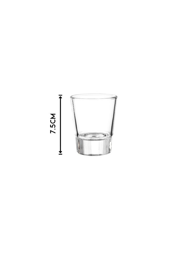 Six clear glass cups for use in events and serving welcome juices, size 7.5 cm. - Image 3