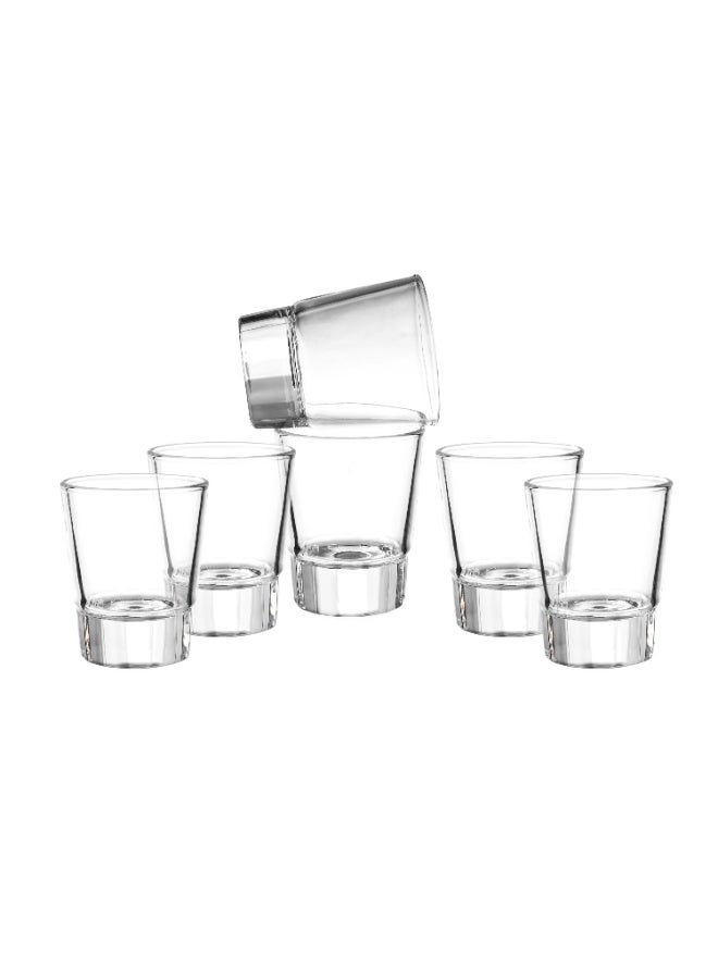 Six clear glass cups for use in events and serving welcome juices, size 7.5 cm. - Image 1