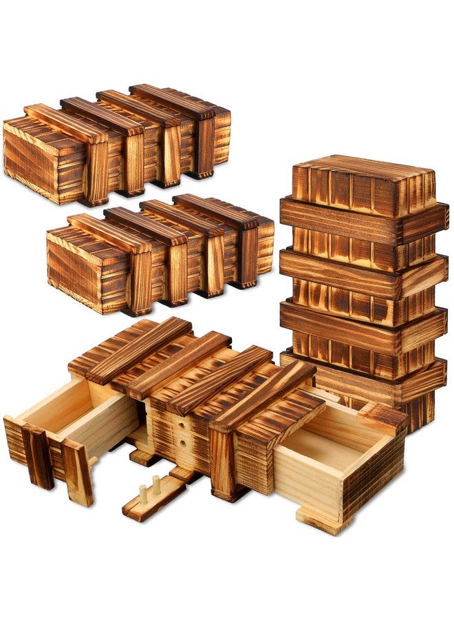 Yilloog 4 Pcs Secret Puzzle Box For Adults Puzzle Boxes With Compartments Secret Puzzle Drawer Wooden Box Game For Adults (Classic Style,6.1 X 3.3 X 2.1 Inch) - Image 1