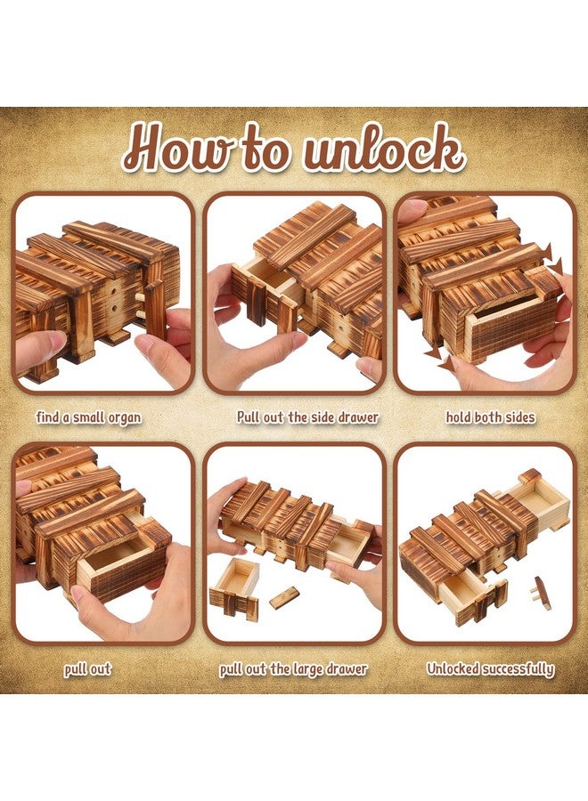 Yilloog 4 Pcs Secret Puzzle Box For Adults Puzzle Boxes With Compartments Secret Puzzle Drawer Wooden Box Game For Adults (Classic Style,6.1 X 3.3 X 2.1 Inch) - Image 2