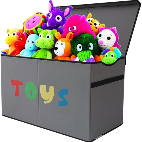 YOLOXO Toy Box Chest Collapsible Sturdy Storage Bins with Lids Extra Large Kids Toy Storage Organizer Boxes Bins Baskets for Kids Boys Girls Nursery Room Playroom Closet ATBXGRAYMULTI - Image 1