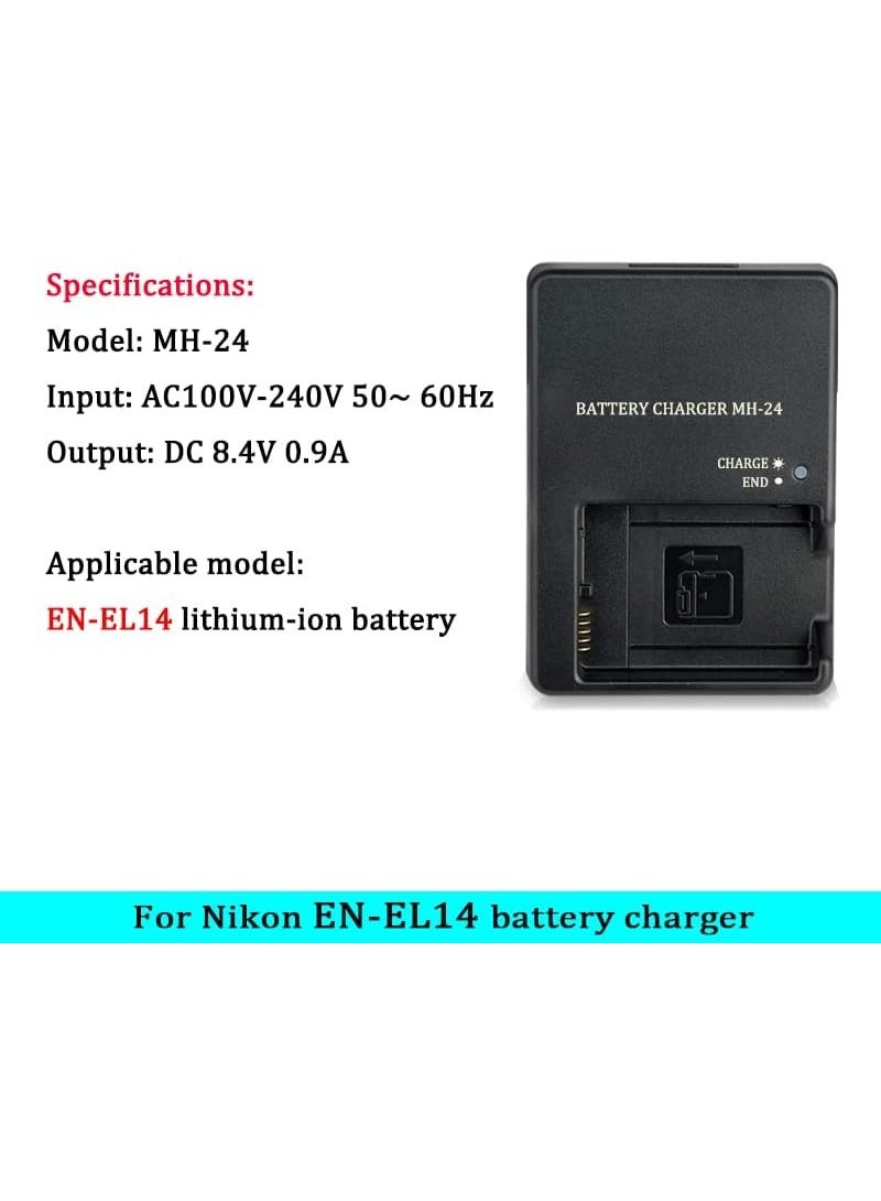 MH-24 Battery Charger for Nikon EN-EL14 EN-EL14A Battery Compatible with Nikon D5100 D5200 D5300 D5500 D5600 D3100 D3200 D3300 D3400 D3500 Df Coolpix P7000 Digital SLR Cameras Power Supply - Image 4