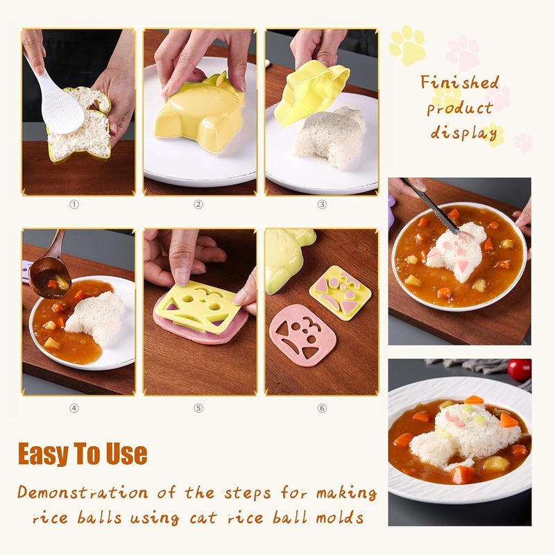 BANBALLON Rice Ball Mold Cute Cat Sushi Mold for Kids Musubi Maker Press Rice Ball Shaker Mini Sauce Bottle Kit for Fun Lunch Box Picnic Tool (Sitting Cat) - Image 5