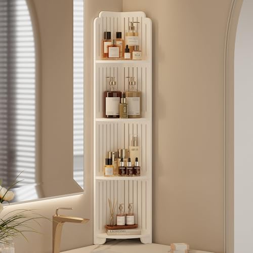 VECELO 4-Tier Bathroom Shelves for Narrow Space, Modern Corner Shelf Stand,Small Storage Organizer for Bathroom,Toilet Paper Stand,White - Image 3