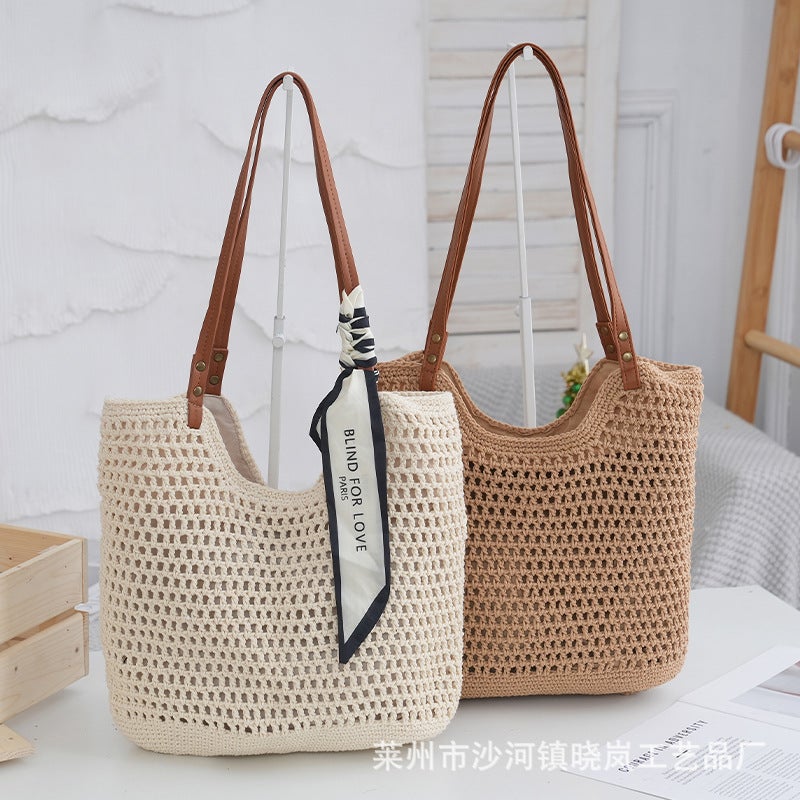 Large Capacity Shoulder Crochet Tote Bag for Beach - Image 1