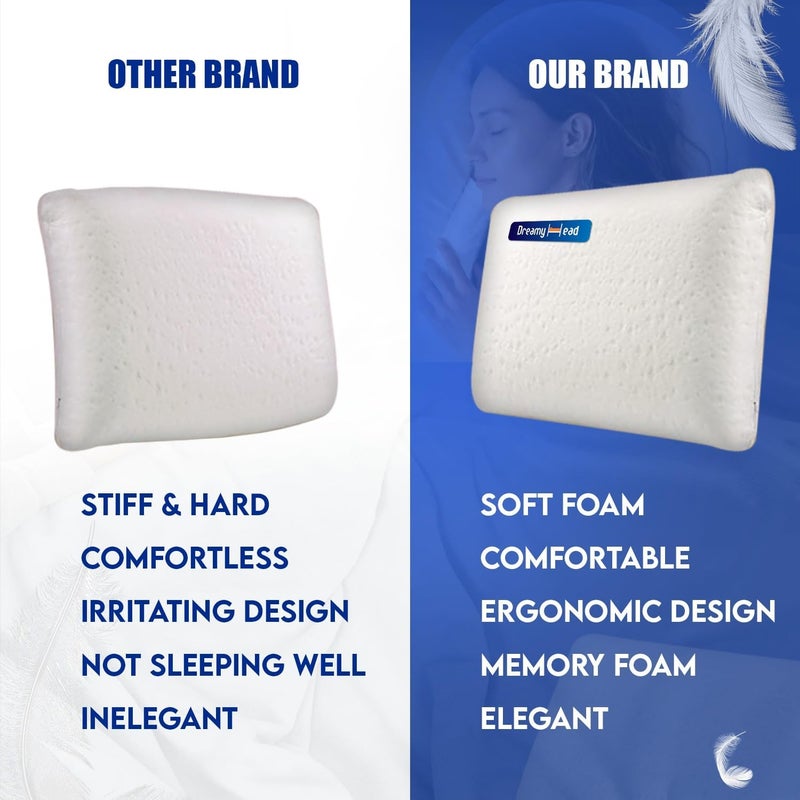 DreamyHead Memory Foam Pillow Plush Fabric Cervical Pillow for Neck Pain Pillow with Extra Curve Neck Support Sleeping Ideal Back Sleeper 23x15x5 Inches Pack of 1