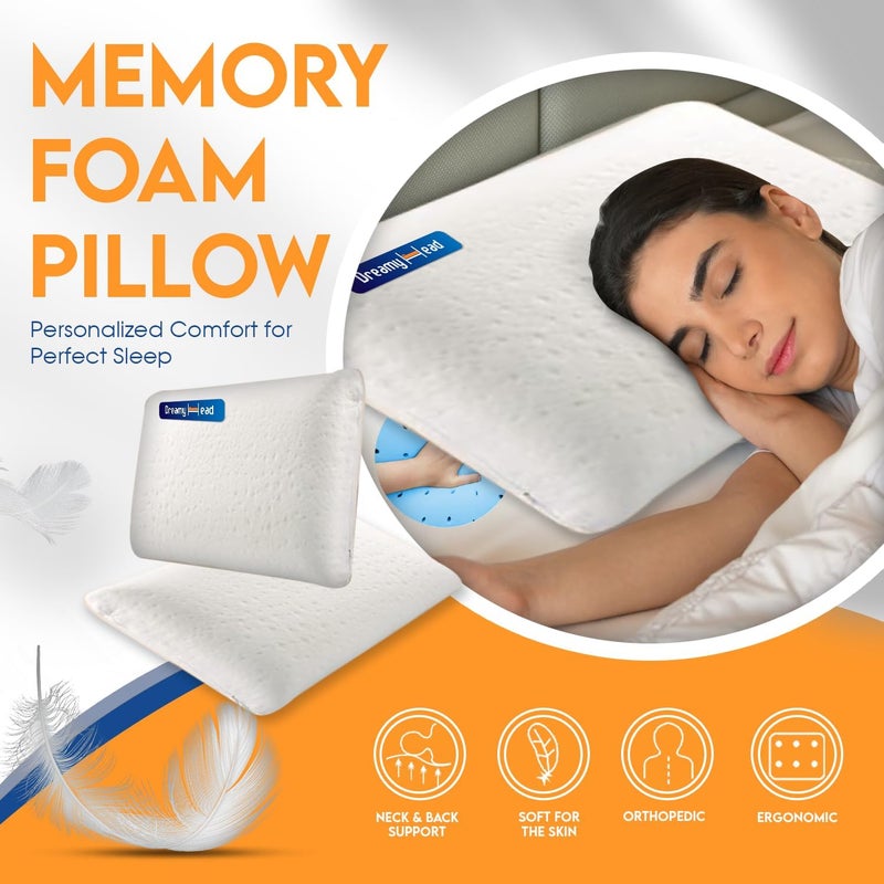 DreamyHead Memory Foam Pillow Plush Fabric Cervical Pillow for Neck Pain Pillow with Extra Curve Neck Support Sleeping Ideal Back Sleeper 23x15x5 Inches Pack of 1