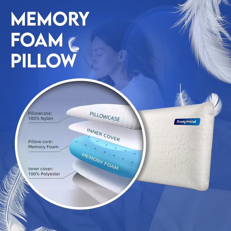DreamyHead Memory Foam Pillow Plush Fabric Cervical Pillow for Neck Pain Pillow with Extra Curve Neck Support Sleeping Ideal Back Sleeper 23x15x5 Inches Pack of 1