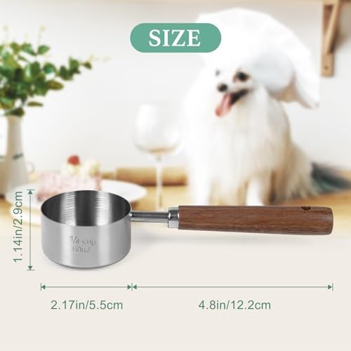 FAFAFLYER Food Scoop Measuring Cup - 1/4 Cup (4 Tablespoon | 2 Oz. | 60 mL),304 stainless steels,Black walnut long handle - Image 2