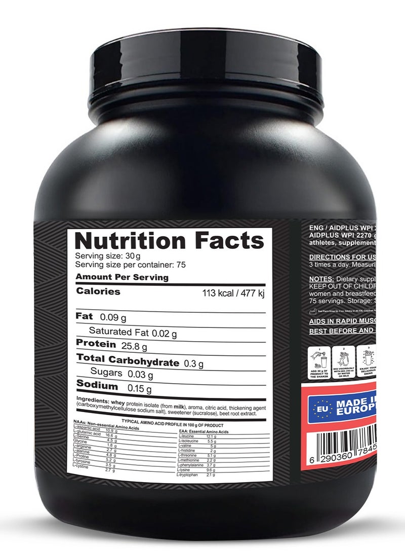 AID PLUS بروتين مصل اللبن بنكهة الفراولة، 2270 جرام | 75 جرام بروتين لكل حصة | بروتين مصل اللبن المعزول لنمو العضلات والتعافي | خالي من الجلوتين وخالي من اللاكتوز - Image 2