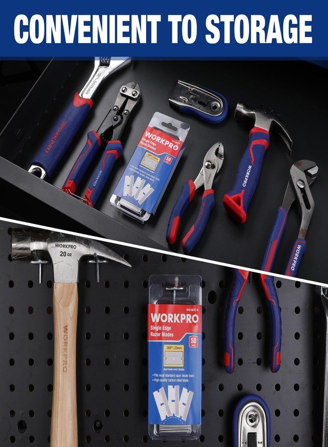 ووركبرو WORKPRO عبوة من 50 شفرة حلاقة ذات حافة واحدة، شفرات حلاقة مكشطة صناعية، شفرات حلاقة ذات حافة واحدة من الفولاذ عالي الكربون - Image 3