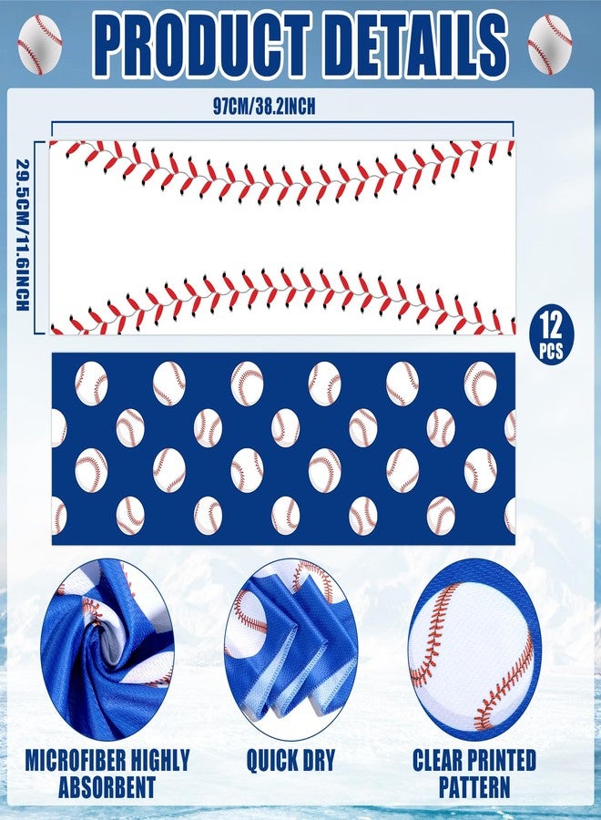 Lonfliness 12 Pcs Baseball Cooling Towels 38x12 Inch Breathable Baseball Microfiber Ice Towel Fast Drying Workout Rags Bulk Sport Team Gift for Team Gym Running Coach Sport Party Favors(White,Blue) - Image 2