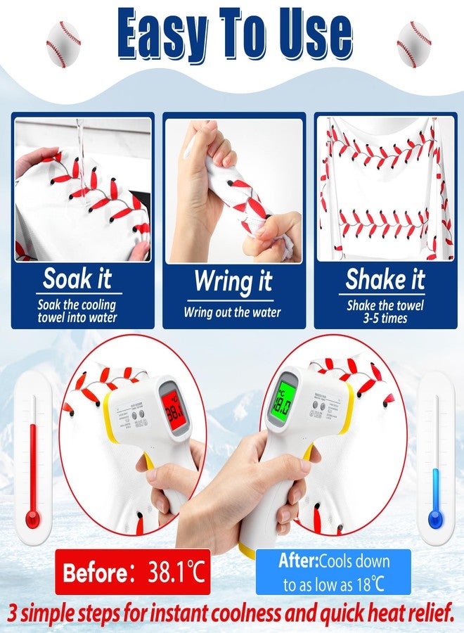 Lonfliness 12 Pcs Baseball Cooling Towels 38x12 Inch Breathable Baseball Microfiber Ice Towel Fast Drying Workout Rags Bulk Sport Team Gift for Team Gym Running Coach Sport Party Favors(White,Blue) - Image 3