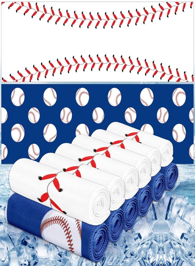 Lonfliness 12 Pcs Baseball Cooling Towels 38x12 Inch Breathable Baseball Microfiber Ice Towel Fast Drying Workout Rags Bulk Sport Team Gift for Team Gym Running Coach Sport Party Favors(White,Blue) - Image 1