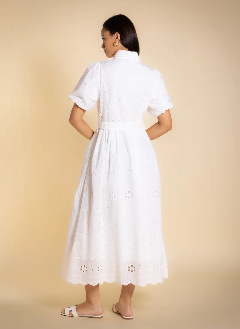 SHAPES  EMBROIDERED CUTWORK MIDI DRESS for Women | Best Price UAE