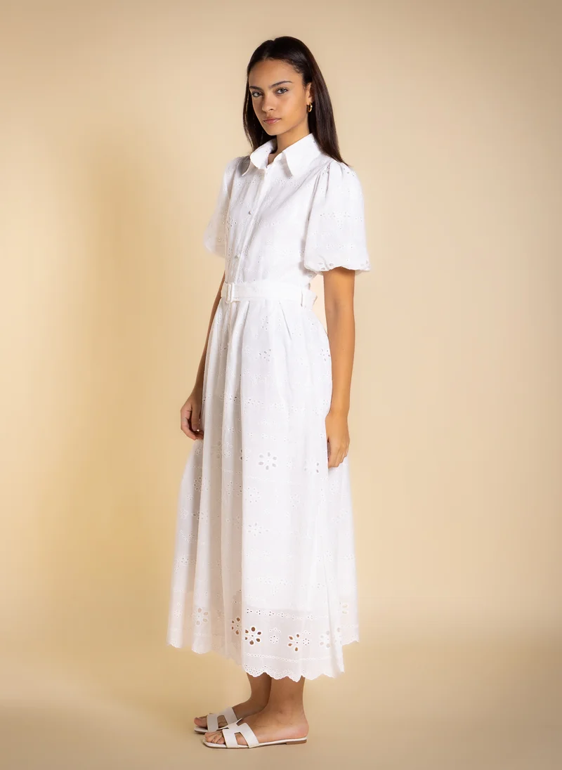 SHAPES  EMBROIDERED CUTWORK MIDI DRESS for Women | Best Price UAE