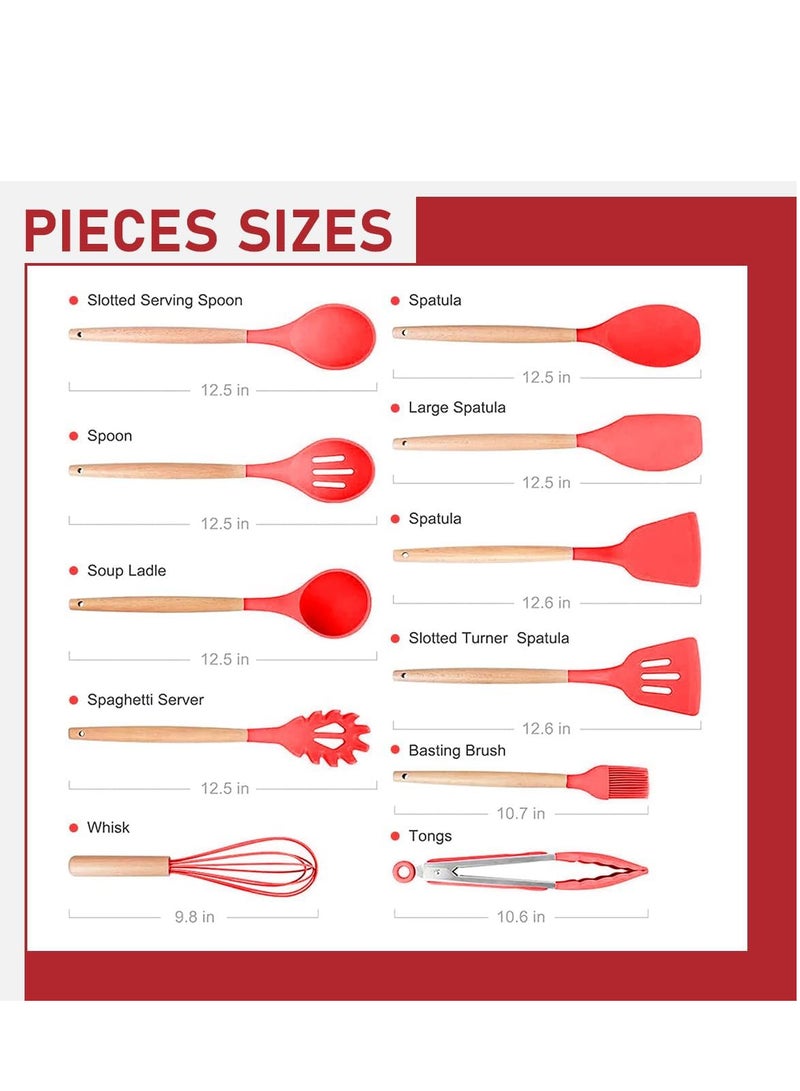 طقم أدوات طهي من السيليكون بسطح مانع للالتصاق مكون من 12 قطعة  (احمر) - Image 5