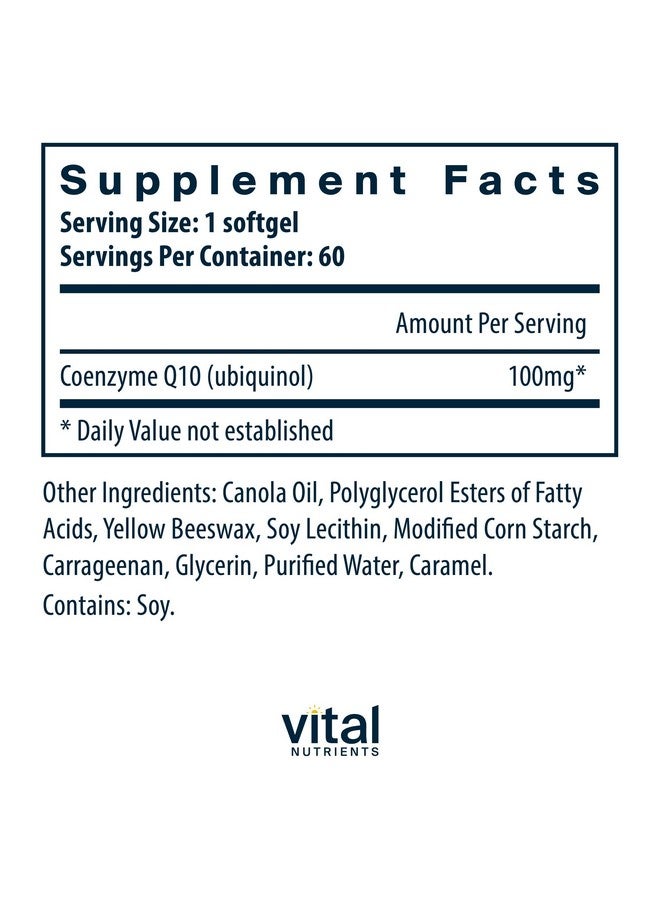 Vital Nutrients Ubiquinol CoQ10 100mg | Activated Form of Coenzyme Q10 | Potent Antioxidant to Support Cardiovascular and Brain Health* | Gluten and Dairy Free | 60 Vegetarian Softgels - Image 2