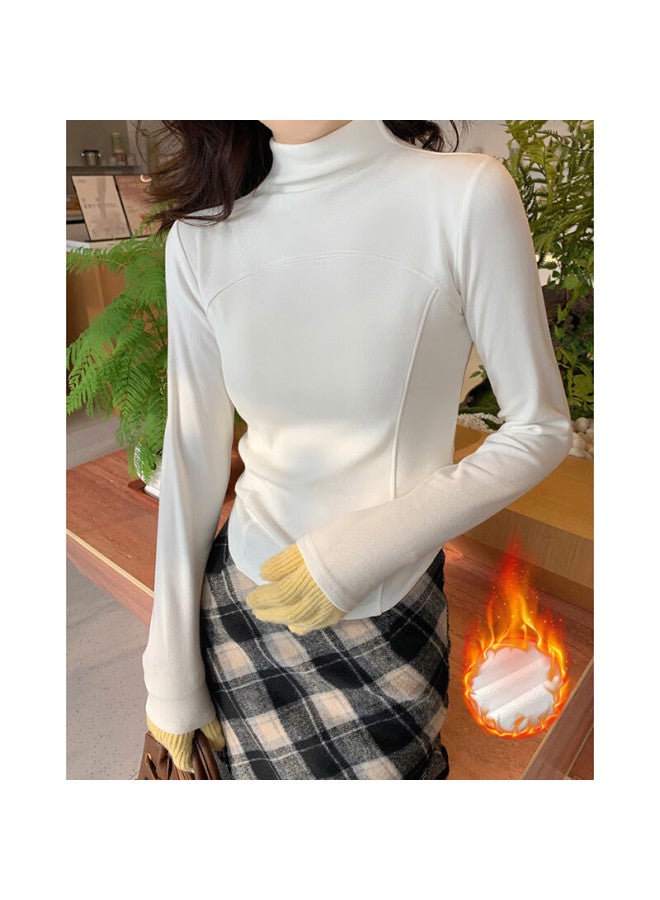 Yuzhaolin Women's Half Turtleneck Fleece-lined Thickened Slim Fit Long Sleeve Short T-shirt Black