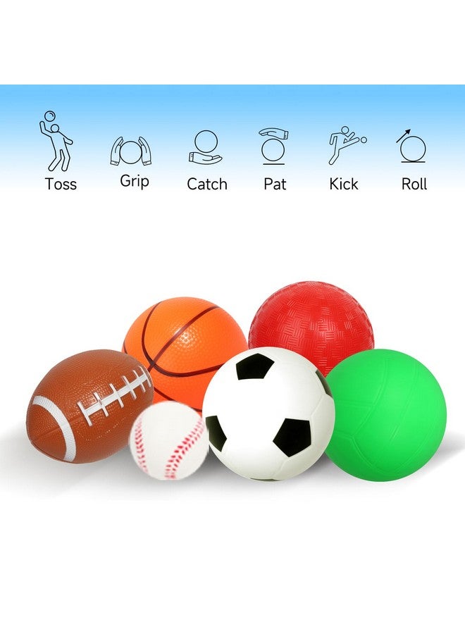 GSE Games & Sports Expert GSE Games & Sports Expert 6 Pack Sports Balls with Pump & Mesh Bag, Included 5" Basketball, 5" Volleyball, 5" Soccer Ball, 5" Playground Ball, 6.5" Football & 2.75" Baseball  - Image 3