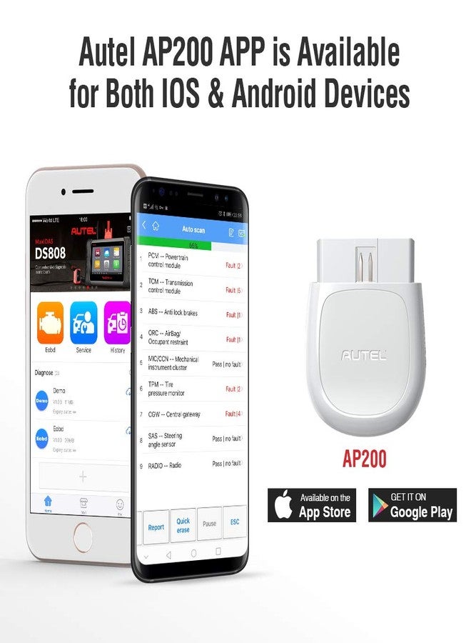 Autel AP200 Bluetooth OBD2 Scanner, Code Reader with Full Systems Diagnoses and 25 Service Functions, Vehicle Scan Tool for iPhone & Android Devices, Mini Size Version of MK808 Diagnostic - Image 2