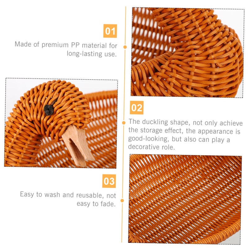 Large Brown Duck Shaped Woven Snack Fruit Basket For Desktop Storage Home Office - Image 5