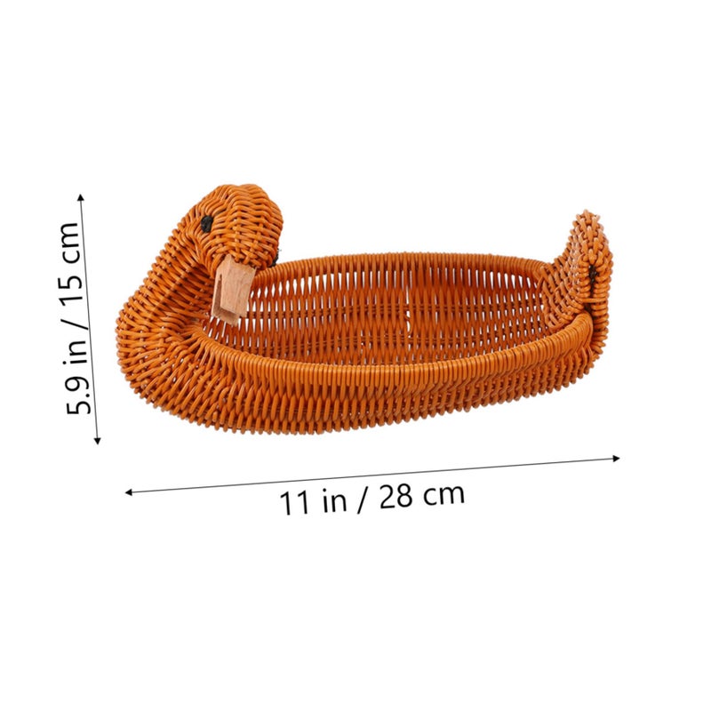 Large Brown Duck Shaped Woven Snack Fruit Basket For Desktop Storage Home Office - Image 3