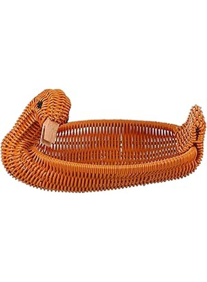 Large Brown Duck Shaped Woven Snack Fruit Basket For Desktop Storage Home Office - Image 1