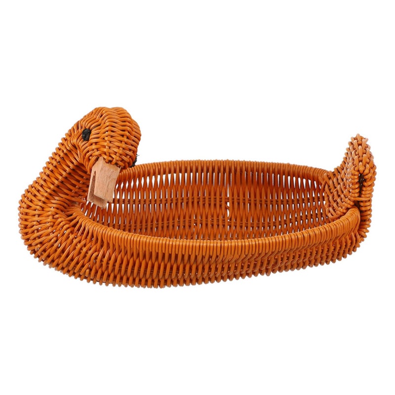 Large Brown Duck Shaped Woven Snack Fruit Basket For Desktop Storage Home Office - Image 2