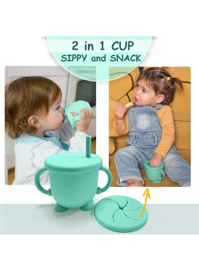 طقم تغذية سيليكون 6 قطع للتغذية الذاتية مع قاعدة شفط قوية وكوب تدريب مانع للتسرب ومريلة مقاومة للماء وأدوات مرنة - Image 4