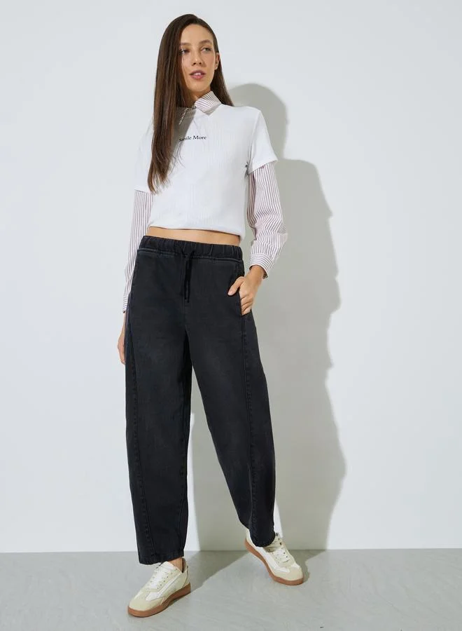 ستايلي Black Barrel Fit Jogger Style Jeans