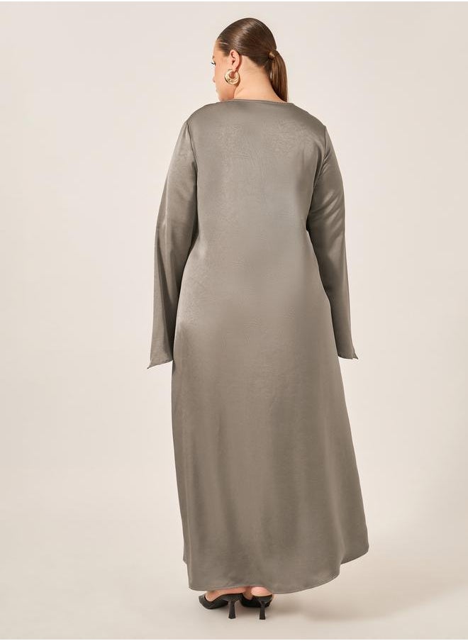 Styli Plus Size Textured Tie-Up Neck A-Line Maxi Dress  - Image 5