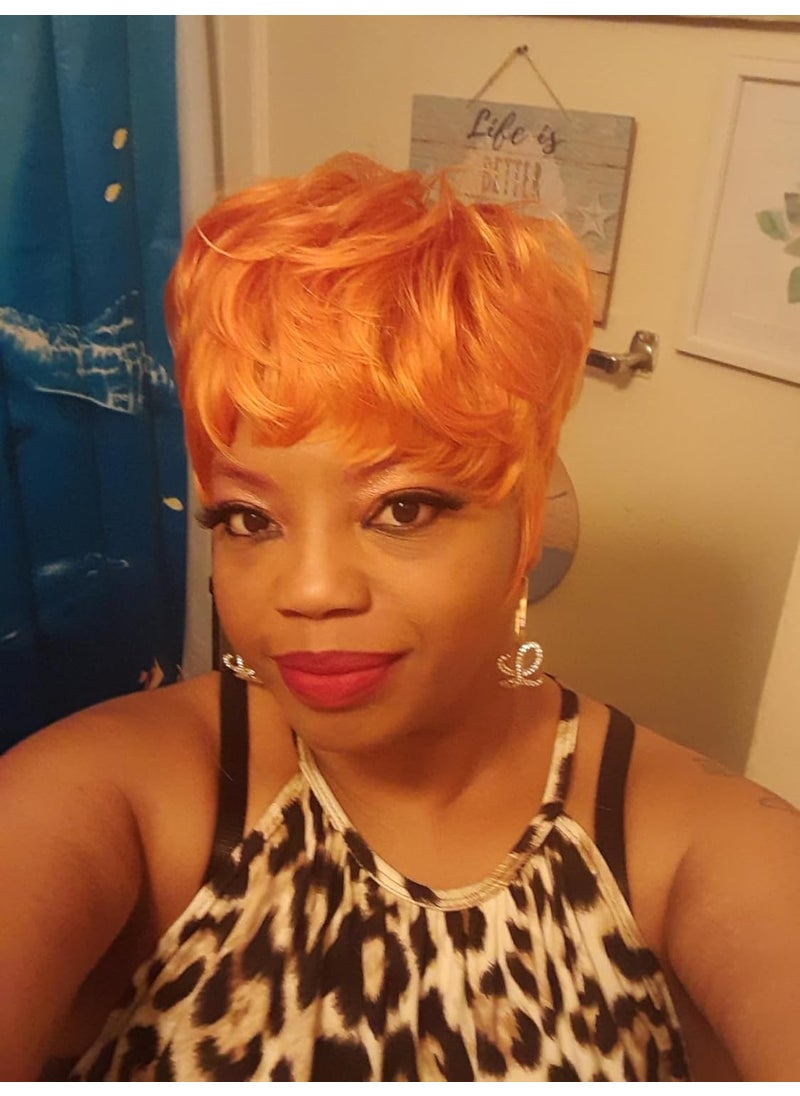 FCHW-wig Short Wig With Bangs Layered Straight Hair Heat Resistant Synthetic Wig for Daily Party Use Short Ginger Orange Pixie Cut Wigs for Black Women 