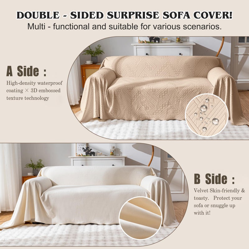 YUEANG Waterproof Couch Cover, Reversible, Pet-Friendly, Washable and Anti-Slip Couch Covers for Sofa Protection with 3 Cushions, Sofa Slipcovers for Dogs and Cats (71Ã—118in/Khaki) - Image 2