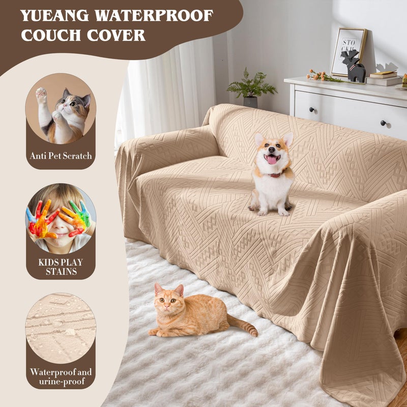 YUEANG Waterproof Couch Cover, Reversible, Pet-Friendly, Washable and Anti-Slip Couch Covers for Sofa Protection with 3 Cushions, Sofa Slipcovers for Dogs and Cats (71Ã—118in/Khaki) - Image 4