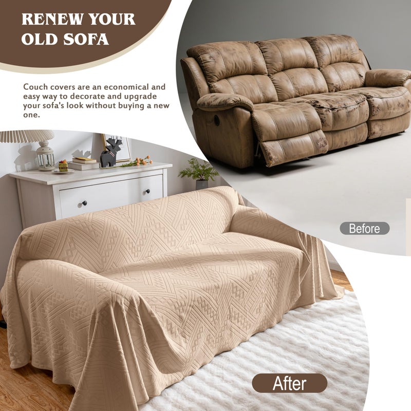 YUEANG Waterproof Couch Cover, Reversible, Pet-Friendly, Washable and Anti-Slip Couch Covers for Sofa Protection with 3 Cushions, Sofa Slipcovers for Dogs and Cats (71Ã—118in/Khaki) - Image 3